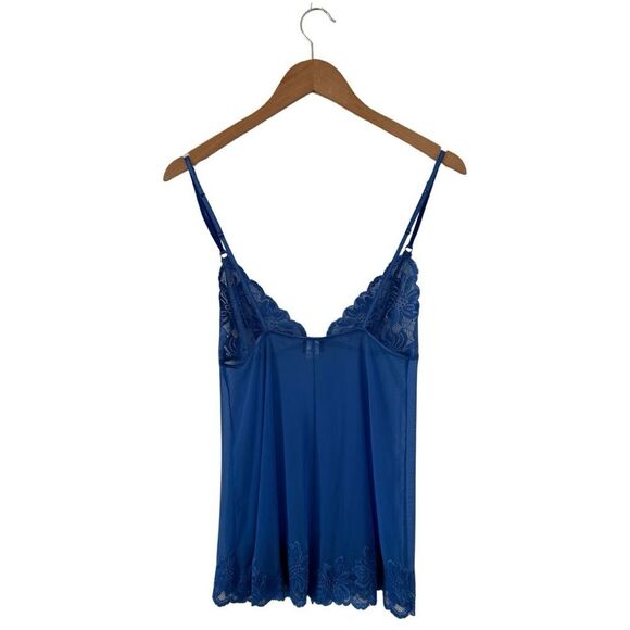 Frederick's of Hollywood Floral Lace Mesh Mini Babydoll Cami in Blue - Small - Picture 3 of 7